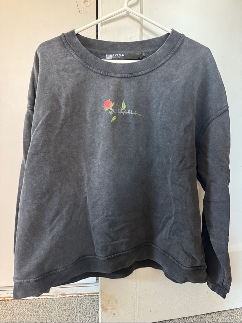 BIMBA Y LOLA Black Floral Logo Crew Sweatshirt
